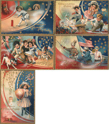 Set of 5: Children, Patriotic 4th of July Series No. 5 Postcard Postcard Postcard