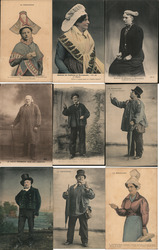 Lot of 9: French People, Traditional Costumes & Dress Postcard