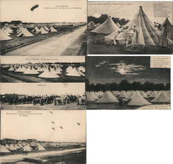 Lot of 5: French Military Camp, Airplanes, Balloons, Soldiers, Tents Postcard