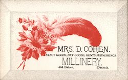 Mrs. D. Cohen Millinery Detroit, MI Trade Card Trade Card Trade Card