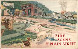 Fire Scene on Main Street Postcard