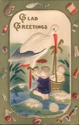 Glad Greetings - Storks with Babies Postcard