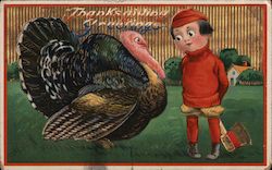 Child and Turkey, Thanksgiving Greetings Turkeys Postcard Postcard Postcard