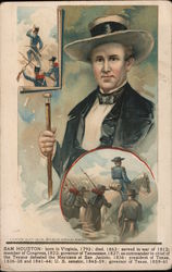 Sam Houston with Two Inset Military Pictures Postcard
