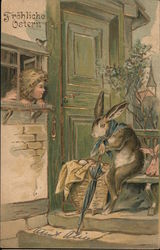Girl and a Bunny - Fröhliche Ostern Postcard