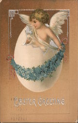 Easter Greetings - A Cupid and an Egg Postcard