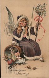 Female Angel Sitting on Basket of Toys Postcard