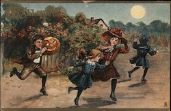 Children Playing With a Pumpkin Halloween Postcard Postcard Postcard