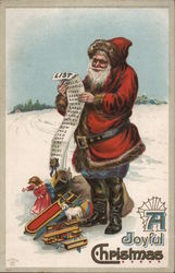 A Joyful Christmas - Santa Reading a List of Names Santa Claus Postcard Postcard Postcard