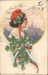 A Woman and 4 Leaf Clovers Postcard