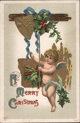 Cherub Ringing Bell for Christmas Postcard