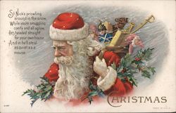 Christmas St. Nick's Prowling Around In The Snow, While You're Smuggling Comfy and All Aglow Santa Claus Postcard Postcard Postcard