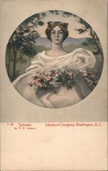 Summer - Painting of a Woman Holding Flowers Postcard