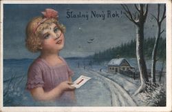 Slanslny Novy Rok - A Girl Holds a Letter Postcard