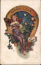 Good Luck Fairy in Horse Shoe Fairy Tales Postcard Postcard Postcard