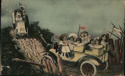 Women Riding Cars in the Sand Trail Postcard