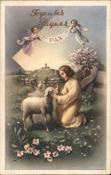 Angels - Jesus Christ Blesses a Lamb Postcard