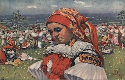 A Woman Dressed in Traditional Czech Clothing Postcard