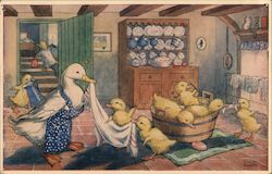 Animals Drawing - Ducklings Bath Time Ducks Postcard Postcard Postcard