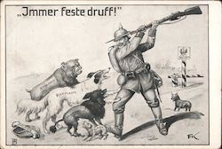 German Soldier and Allied Dogs - Jmer Feste Druff! Postcard