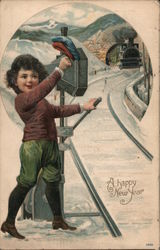 A Happy New Year - A Child Photographs a Train Postcard