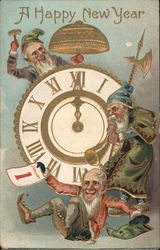 Old Men in Front of Clock Striking Midnight Postcard