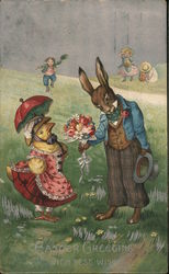 Rabbit Giving Flowers to a Chick Postcard