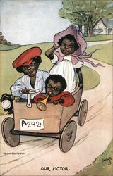 Our Motor - Black Kids Riding a Car Black Americana H. Dix Sandford Postcard Postcard Postcard