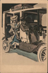 Woman Leaving a Car While The Driver Looks For the Transit Cars Postcard Postcard Postcard