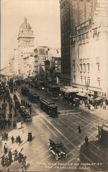Four Car Tracks on Market Street San Francisco California