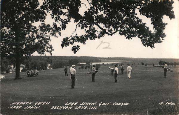 Seventh Green lake Lawn Golf COurse Delavan Lake WI Postcard