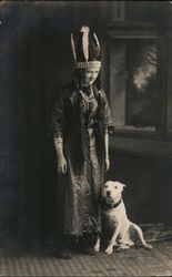 Great Studio Photo: Woman Dressed as Indian w/Dog Postcard