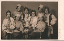 Group of Girls in Traditional Costumes, Czech? Postcard