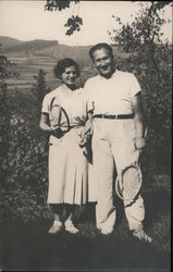 Couple with Tennis Rackets with views of the countryside Czechoslovakia Postcard Postcard Postcard