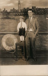 Studio Photo: Man Standing with Young Boy Father and Son Postcard