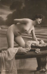 Nude Woman Bent Over Bench Postcard
