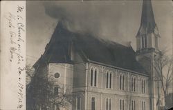 M.E. Church on Fire 1908 Postcard