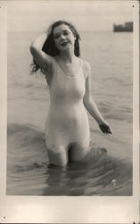 Bathing Beauty in See-thru Bathing Suit Postcard