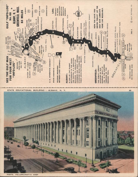 State Educational Building Gulf Oil Map Albany to Greenfield, AM New York