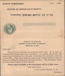 Communicable Diseases Record Illinois State Board of Health Springfield, IL Doctors & Medicine Large Format Postcard Large Forma Large Format Postcard
