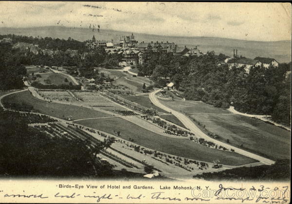 Birds-Eye view of Hotel and Gardens, Lake Mohonk New Paltz New York