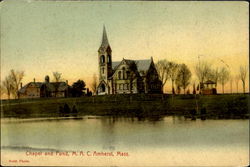 Chapel and Pond, M.A.C. Amherst, MA Postcard 