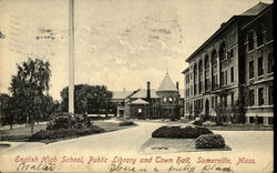 English High School, Public Library And Town Hall Somerville, MA Postcard Postcard
