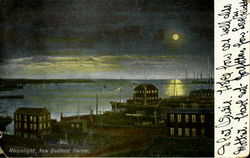 Moonlight, New Bedford Harbor Massachusetts Postcard Postcard