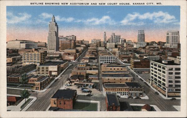 Skyline Showing New Auditorium and New Court House Kansas City Missouri