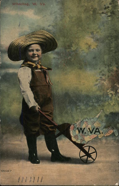 Wheeling, W. Va. (Boy With Wheelbarrow with WV Map) West Virginia