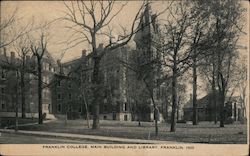 Franklin College, Main Building and Library Postcard