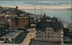 Bird's Eye View of Wterfront Showing A Street, The Tacoma Hotel and City Hall in The Distane Washington Postcard Postcard Postcard