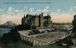 High School and Stadium with Mount Tacoma in Distance Washington Postcard Postcard Postcard