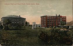 Library, Park and Ward Block Battle Creek, MI Postcard Postcard Postcard